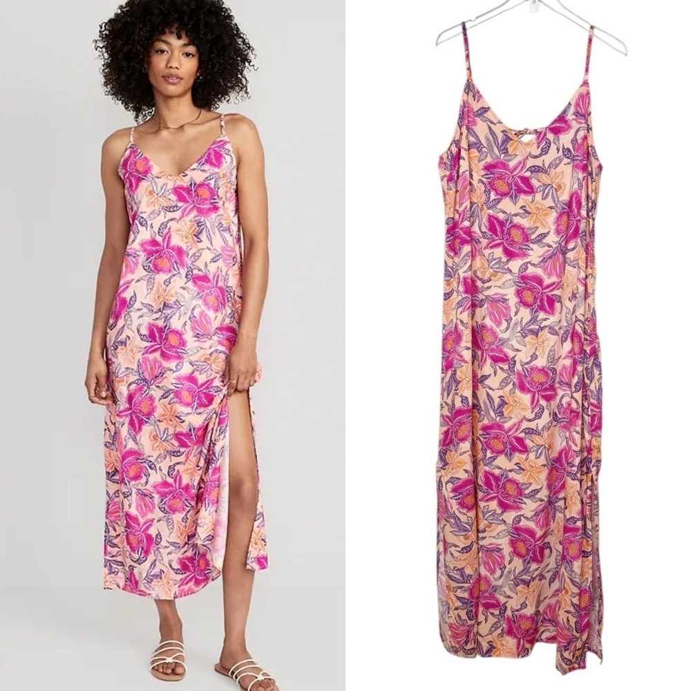 NEW Old Navy Tie Back Pink Floral Women’s Strappy Maxi Summer Dress Sz XL Tall